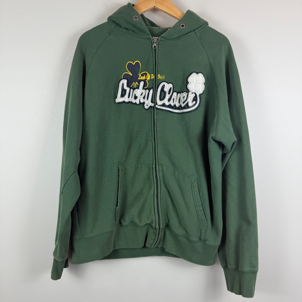 Vtg Y2K Point Zero Hoodie Men L Green St Patrick Lucky Clover Full Zip 2000s‎